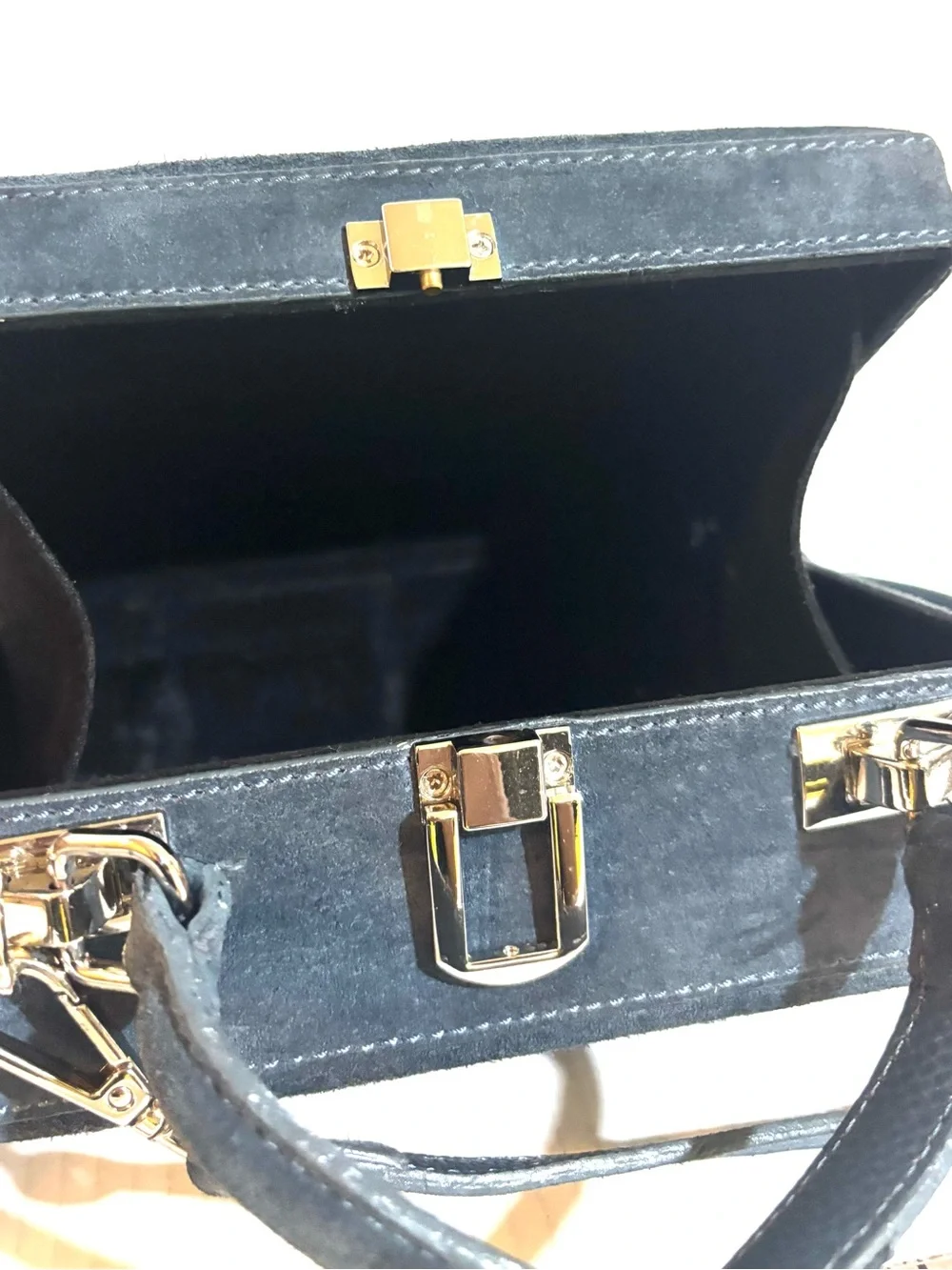 Brandon Blackwood Kendrick trunk navy  blue suede Top-Handle Crossbody Bag